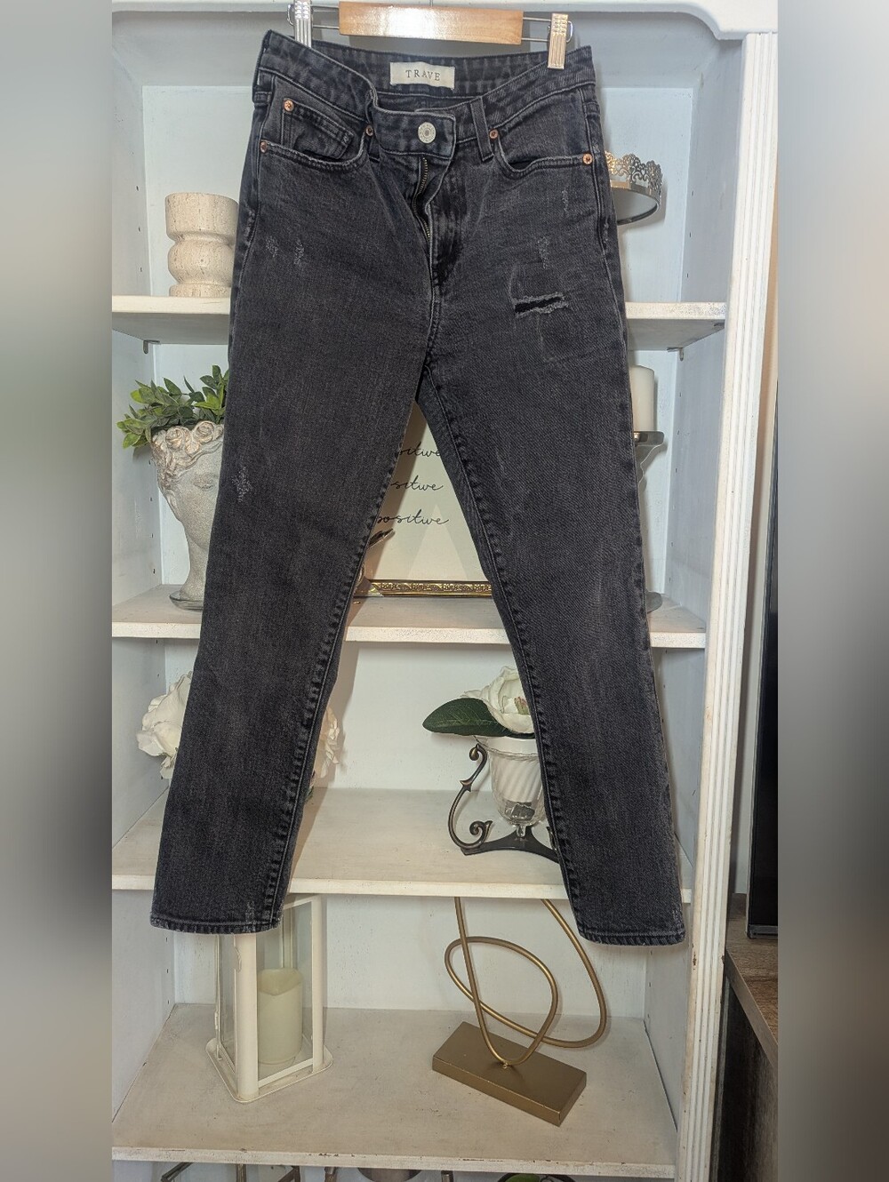 TRAVE Black Washed Straight-Leg Jeans Women
